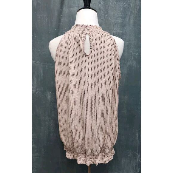 Adrianna Papell Blush Pink Black Polka Dot Knit Blouse High Halter Neck Large - Picture 4 of 13